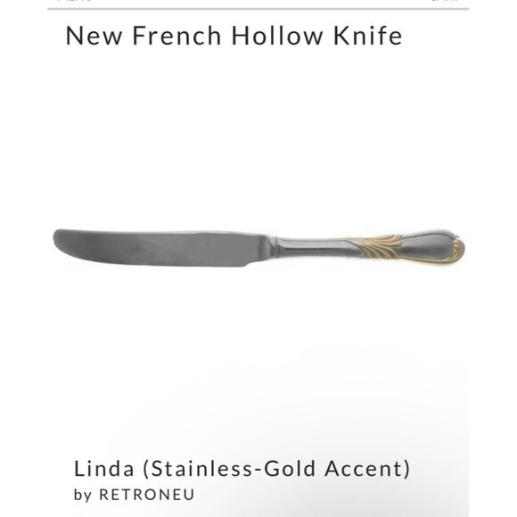 Retroneu Linda New French Hollow Knives Stainless Steel & Gold Accent Set Of 4 M - Picture 2 of 4